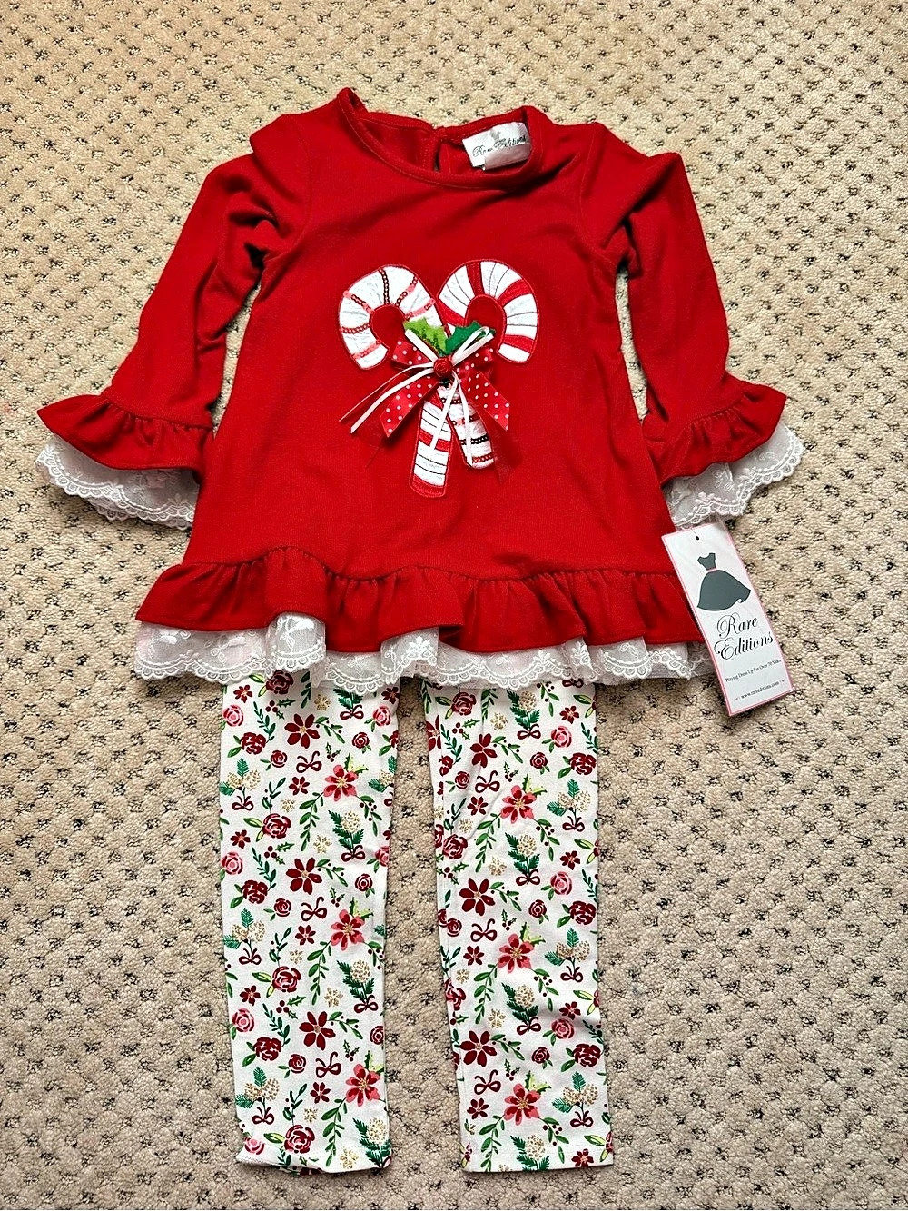 NWT Rare Editions Candy Cane Applique Tunic and Leggings Set Size 5